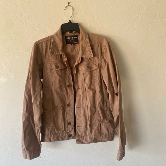 Loyalty & Faith Men tan distressed jacket outerwear - Picture 2 of 8